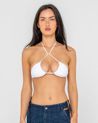 Woman wearing Sandalwood Multiway Bikini Top in Bright White