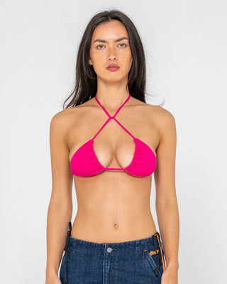 Woman wearing Sandalwood Multiway Bikini Top in Fuchsia