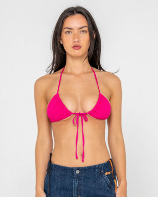 Woman wearing Sandalwood Multiway Bikini Top in Fuchsia