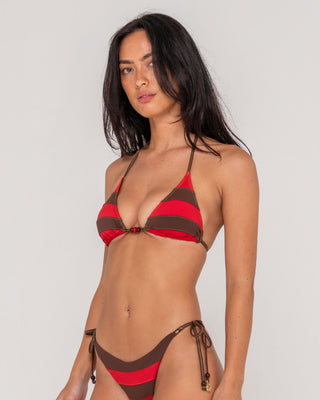 Woman wearing Rack City Contrast Triangle Bikini Top in Java