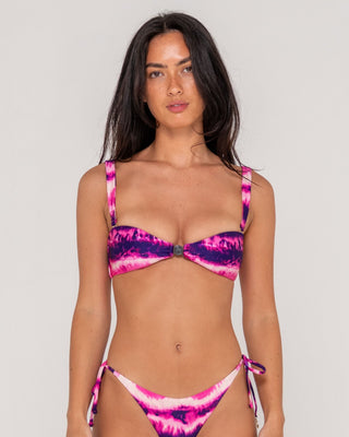 Woman wearing 2 Dye 4 Bralette Bikini Top in Pink Tie Dye