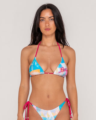 Woman wearing Graff City Triangle Bikini Top in Multi