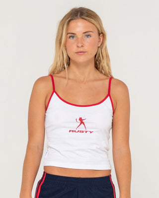 Woman wearing Devil Staple Singlet in White