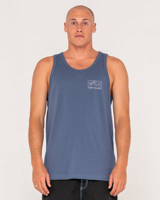 Man wearing Boxed Out Tank in China Blue