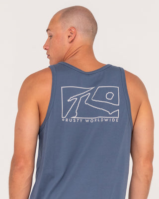 Man wearing Boxed Out Tank in China Blue