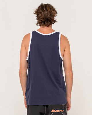 Man wearing Dead Ringer Tank in Navy Blue