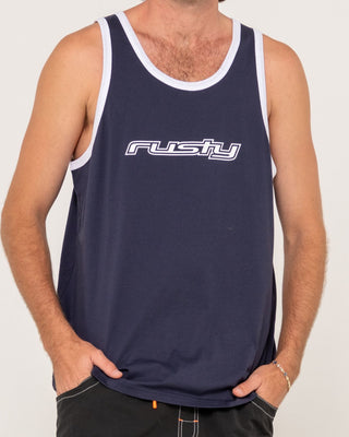 Man wearing Dead Ringer Tank in Navy Blue