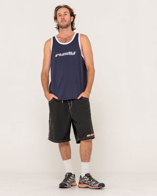 Man wearing Dead Ringer Tank in Navy Blue