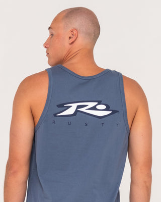 Man wearing Registered Tank in China Blue