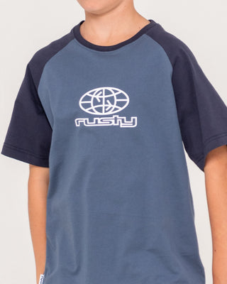 Boy wearing Wagwan Raglan Short Sleeve Tee Boys in China Blue
