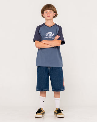 Boy wearing Wagwan Raglan Short Sleeve Tee Boys in China Blue