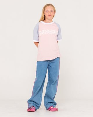 Girl wearing Beau Colourz Oversized Tee Girls in Pink/Blue
