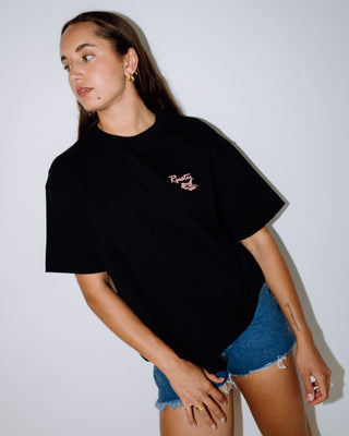 Woman wearing Jill Standard Fit Tee in Black
