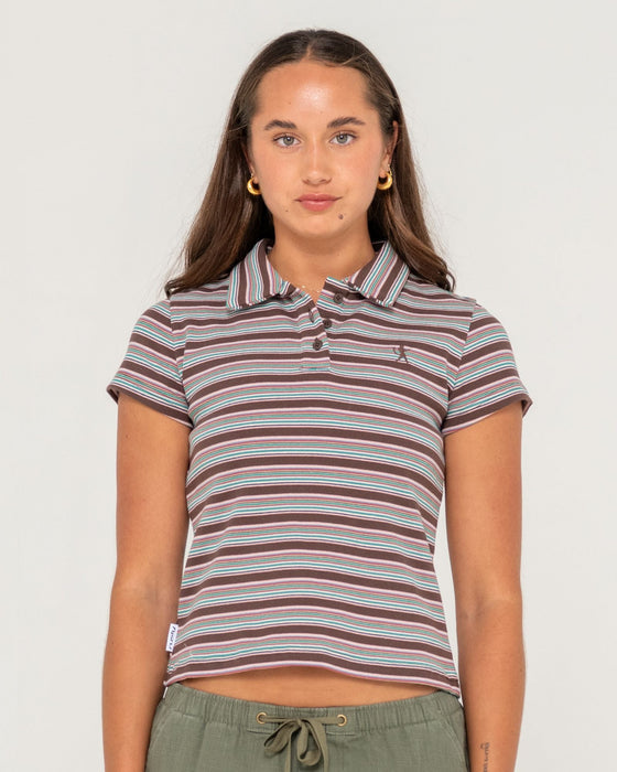 woman-wearing-blazed-stripe-baby-polo-tee-in-multi-stripe