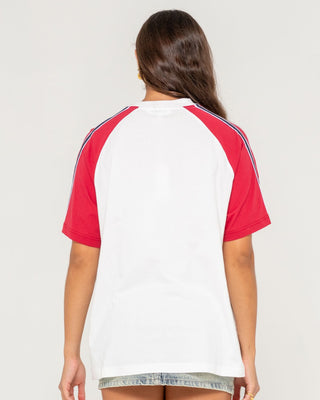 Woman wearing Mindless Collegiate OG Oversize Tee in Egret