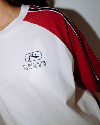 Woman wearing Mindless Collegiate OG Oversize Tee in Egret