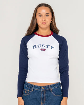 Woman wearing Mr Worldwide L/S Fitted Tee in White