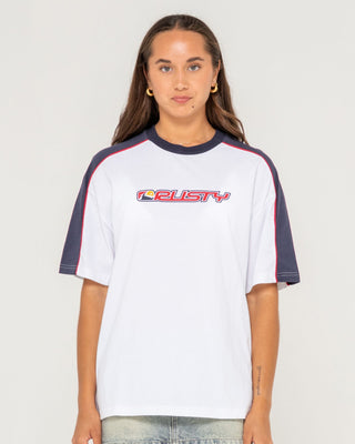 Woman wearing Archived Shooter Oversize Tee in White