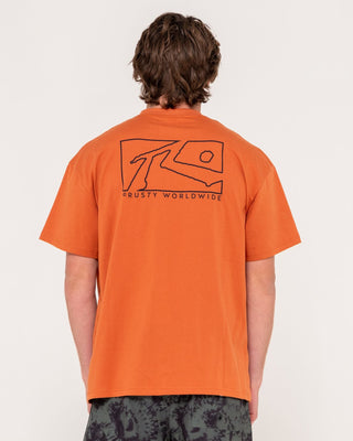 Man wearing Boxed Out Short Sleeve Tee in Burnt Orange
