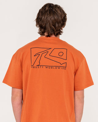 Man wearing Boxed Out Short Sleeve Tee in Burnt Orange