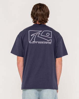 Man wearing Boxed Out Short Sleeve Tee in Navy Blue