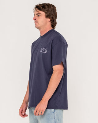 Man wearing Boxed Out Short Sleeve Tee in Navy Blue