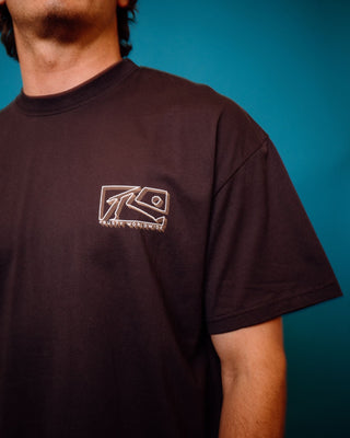 Man wearing Boxed Out Short Sleeve Tee in Navy Blue