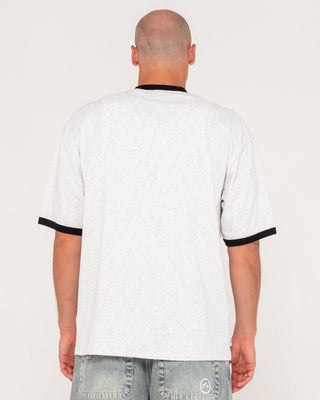 Man wearing Dead Ringer Short Sleeve Tee in Ecru Marle