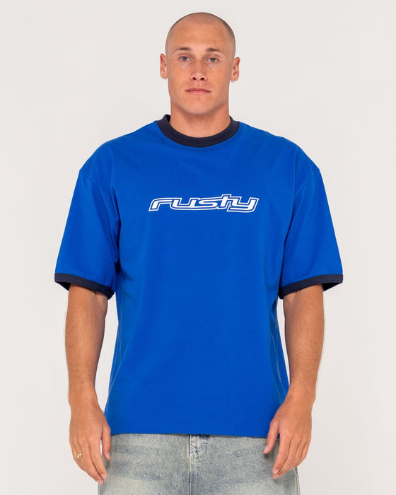 man-wearing-dead-ringer-short-sleeve-tee-in-royal-blue