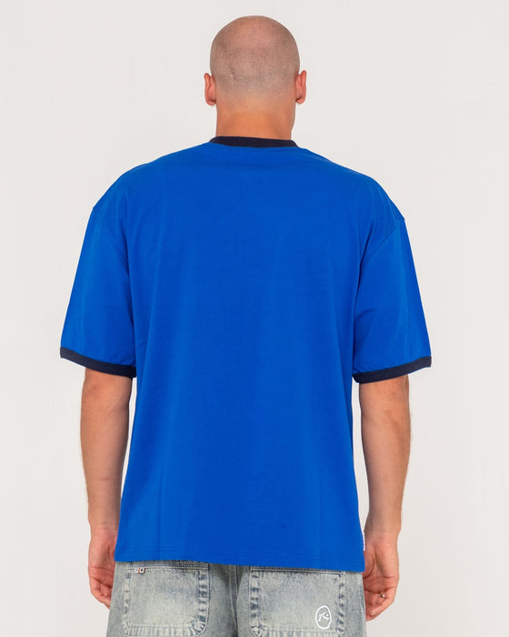 man-wearing-dead-ringer-short-sleeve-tee-in-royal-blue