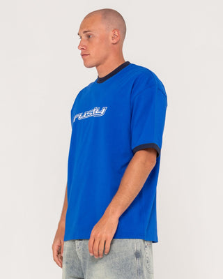 Man wearing Dead Ringer Short Sleeve Tee in Royal Blue