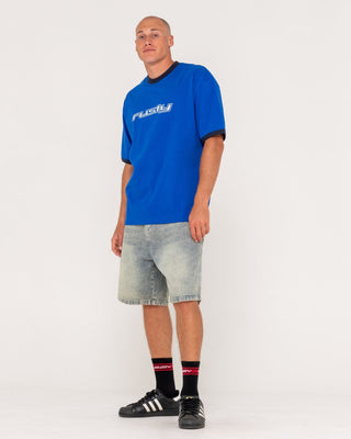 Man wearing Dead Ringer Short Sleeve Tee in Royal Blue