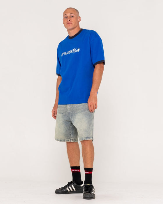 man-wearing-dead-ringer-short-sleeve-tee-in-royal-blue