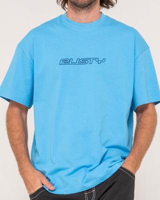 Man wearing Flip Daddy Short Sleeve Tee in Dolphin Blue