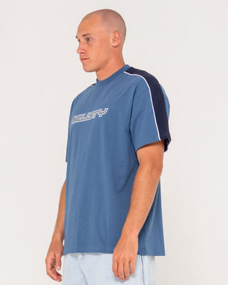 Man wearing Alonso Short Sleeve Tee in China Blue