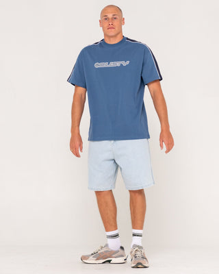 Man wearing Alonso Short Sleeve Tee in China Blue