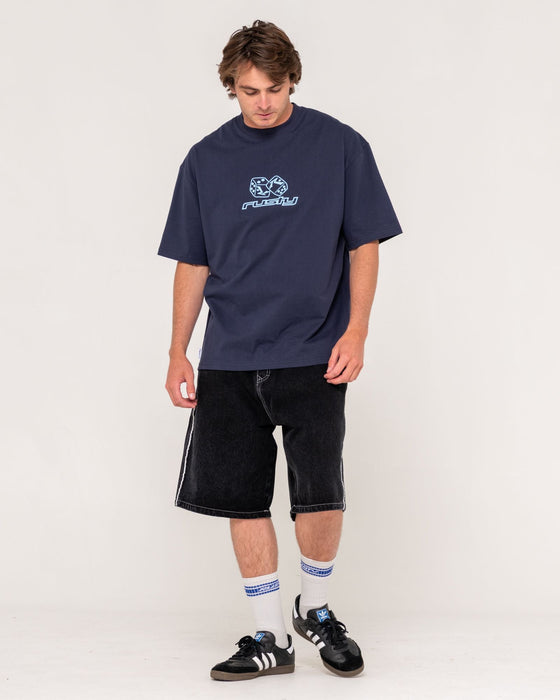 man-wearing-double-or-nothin-short-sleeve-tee-in-navy-blue-2
