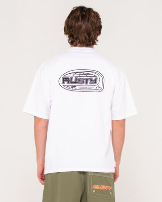 Man wearing Outer There Short Sleeve Heavy Tee in White