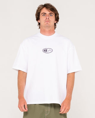 Man wearing Outer There Short Sleeve Heavy Tee in White