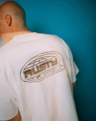 Man wearing Outer There Short Sleeve Heavy Tee in White