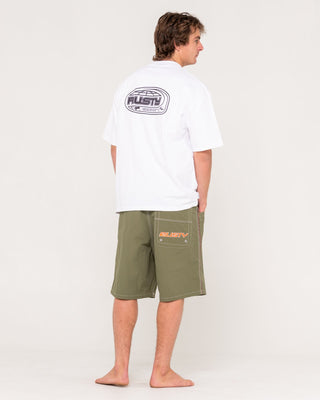 Man wearing Outer There Short Sleeve Heavy Tee in White