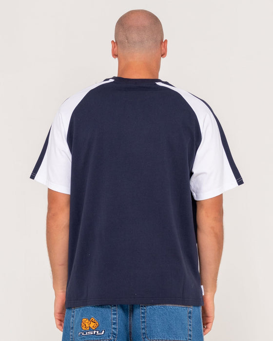 man-wearing-dodger-short-sleeve-tee-in-navy-blue