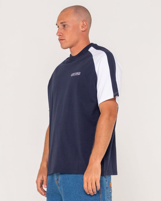 man-wearing-dodger-short-sleeve-tee-in-navy-blue