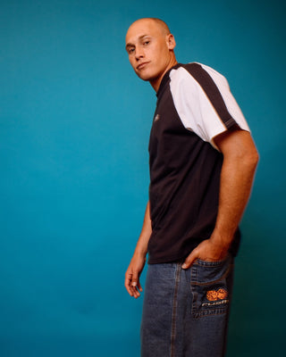 Man wearing Dodger Short Sleeve Tee in Navy Blue