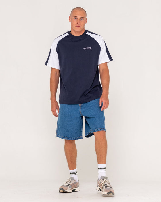 man-wearing-dodger-short-sleeve-tee-in-navy-blue