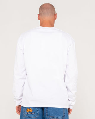 Man wearing Steezey Long Sleeve Heavy Tee in White