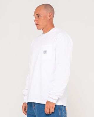 Man wearing Steezey Long Sleeve Heavy Tee in White