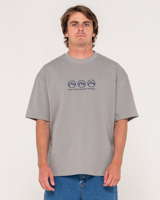 Man wearing Crusoe Short Sleeve Heavy Tee in Ultimate Grey