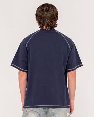 Man wearing Stone Cold Short Sleeve Tee in Navy Blue