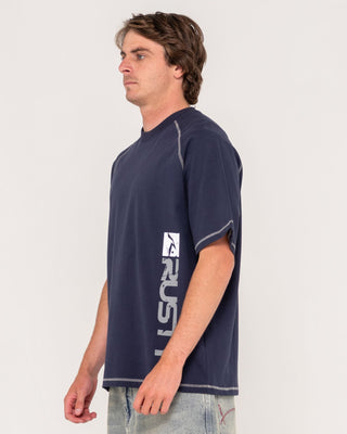 Man wearing Stone Cold Short Sleeve Tee in Navy Blue